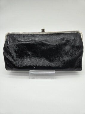 Hobo Lauren Patent Leather Double Frame Clutch Wallet Black